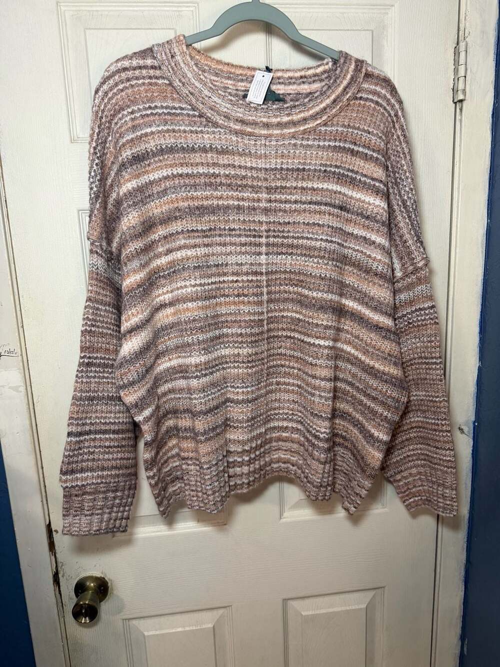 Terra & Sky Women's Plus Space Dye Striped Pullover Sweater Brown Crew Neck 4X